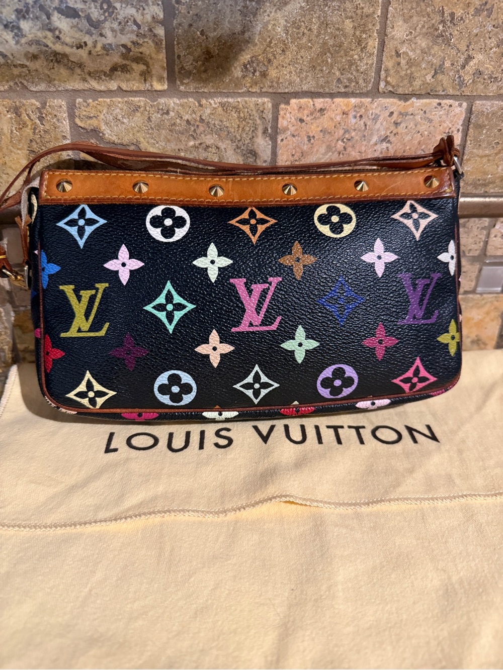 Louis Vuitton Black Multicolor Monogram Takashi Murakami Pochette